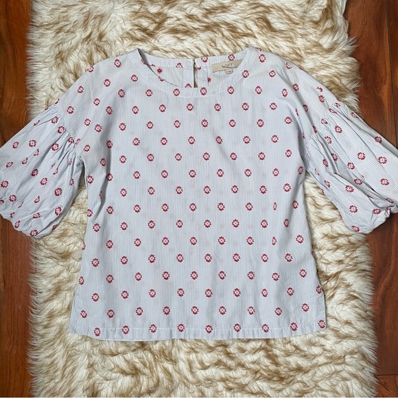 Loft puff sleeve embroidered poplin top - Picture 6 of 10